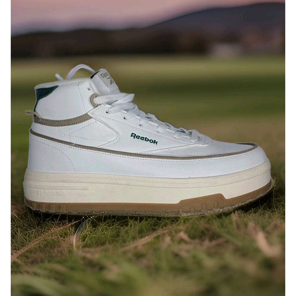 Reebok Club C Geo Mid White Dark Green Platform Sneakers Womens Size 10 Euc